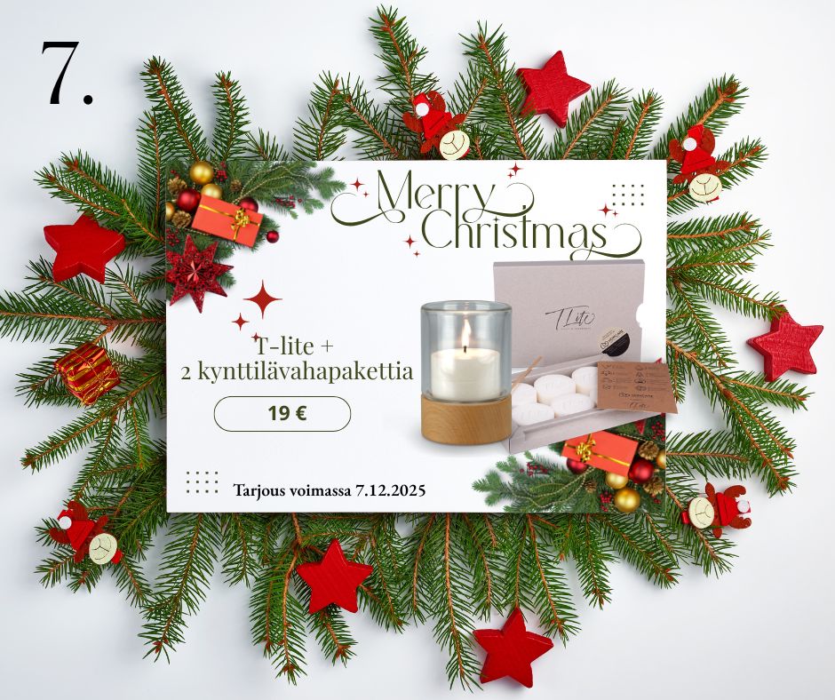T Lite -kynttilälyhty + tuoksuton + puhdas pellava -joulukalenteri 7.12.