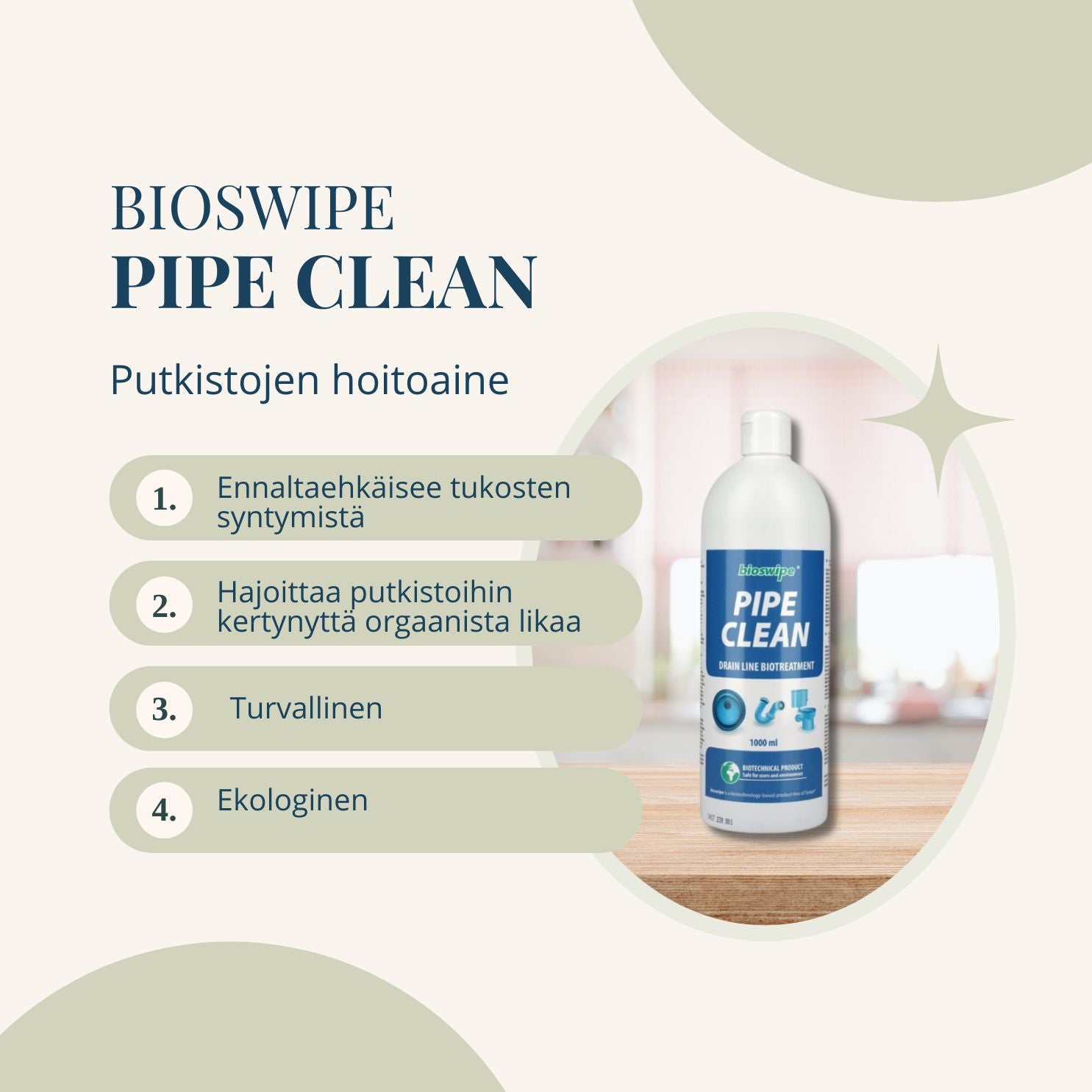 BioSwipe Pipe Clean -putkistojen biologinen hoitoaine 1 L