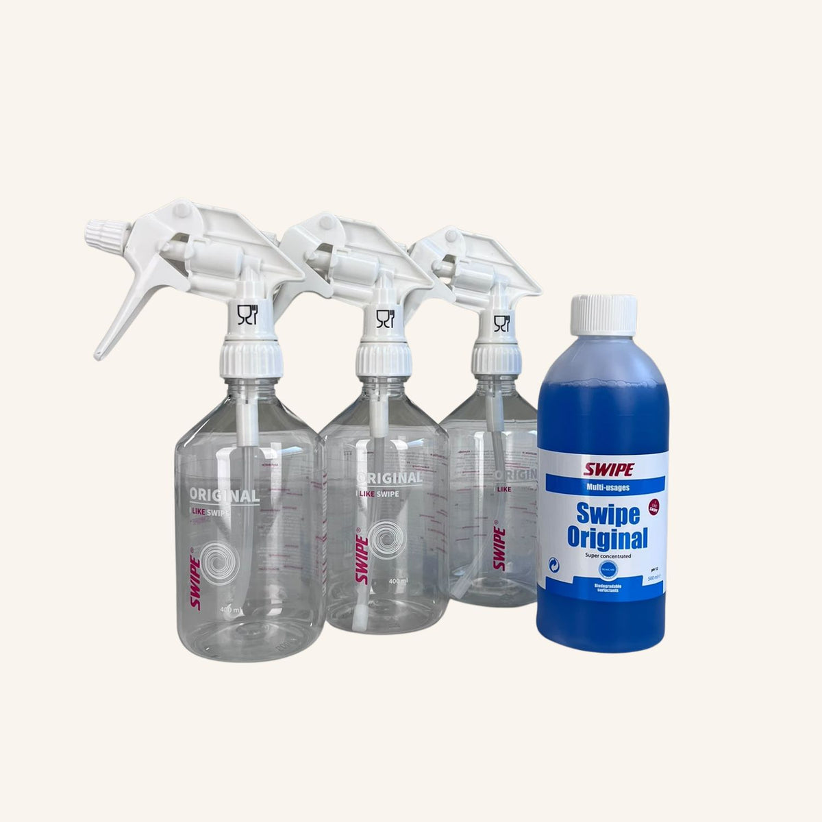 Swipe Original 500 ml + sumutinpullosarja (sis. 3 sumutinpulloa)